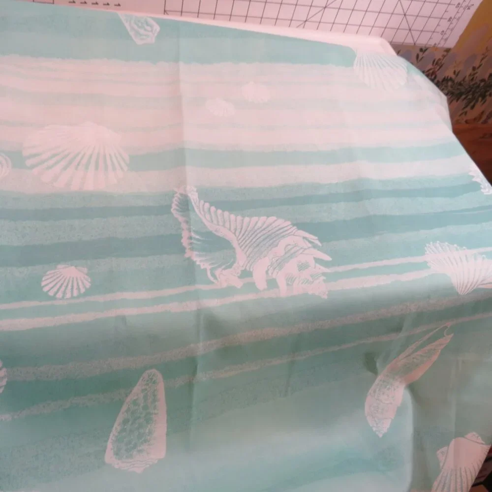 AQUETTA Turquoise Striped Ocean Sea Shell SHOWER CURTAIN Fabric matte